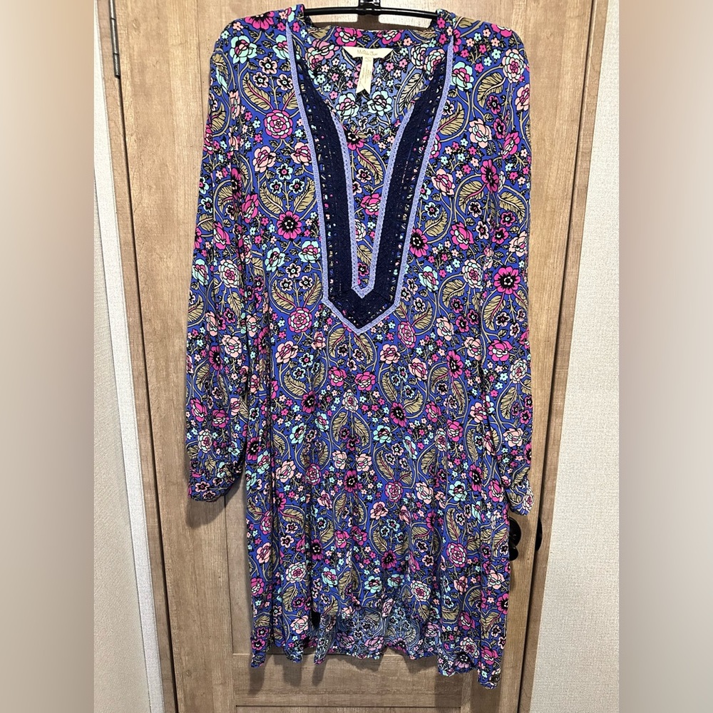 Matilda Jane Thoughts and Dreams Floral Long Sleeve Dress Pockets Blue Large